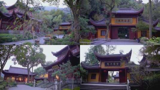 杭州西湖飞来峰永福寺古建筑4K实拍视频高清在线视频素材下载