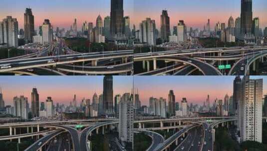 上海延安高架地标纵横交错南北高架交通繁忙高清在线视频素材下载