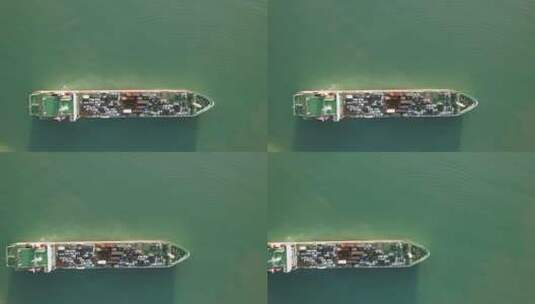 海南海口铁路南港码头轮渡海上轮船航行航拍高清在线视频素材下载
