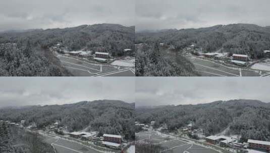 航拍冬日重庆冷水镇山林雪景4k高清在线视频素材下载
