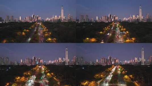 深圳深南大道夜景延时航拍高清在线视频素材下载