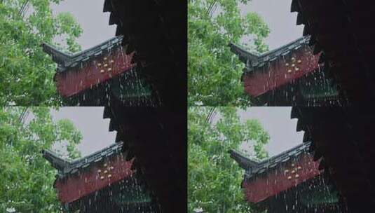 中式建筑屋檐雨滴雨天雨水雨景高清在线视频素材下载