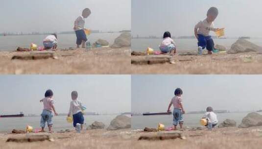 河边玩水的小孩高清在线视频素材下载