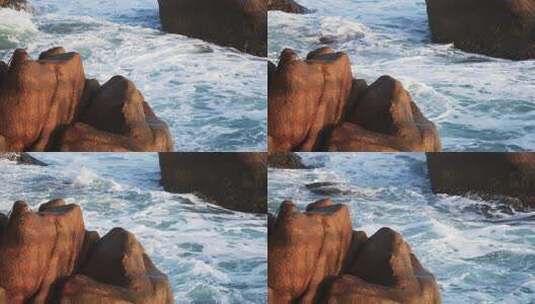 海浪拍打礁石升格慢镜头高清在线视频素材下载