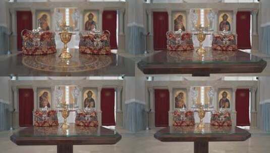 教堂里桌子上的皇冠高清在线视频素材下载