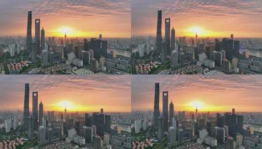 上海陆家嘴上海中心大厦东方明珠晚霞航拍高清在线视频素材下载