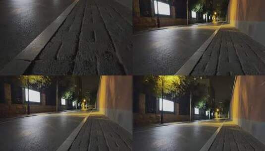 夜晚无人经过有路灯的红墙小路高清在线视频素材下载