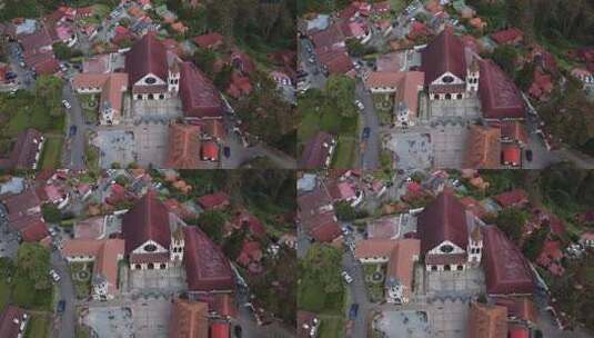 AERIAL Above San Martin De Tours Church， Colonia Tovar，委内瑞拉高清在线视频素材下载