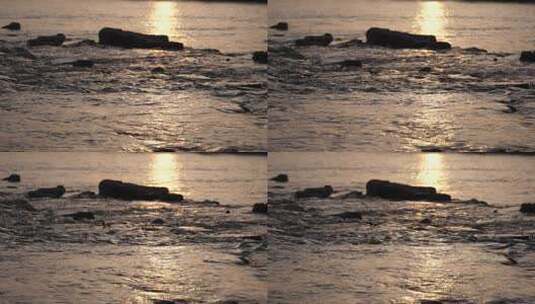 黄河中的夕阳倒影高清在线视频素材下载