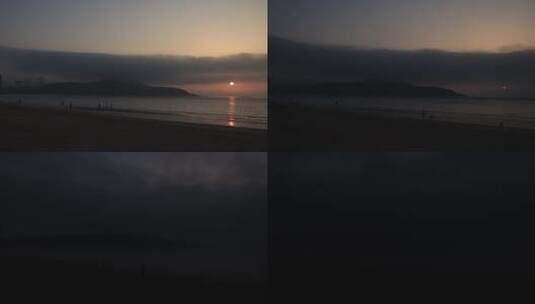 威海金海滩海水浴场玛珈山平流雾与落日延时高清在线视频素材下载