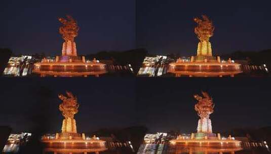 夜晚灯光龙城广场龙雕序列照片合成延时高清在线视频素材下载