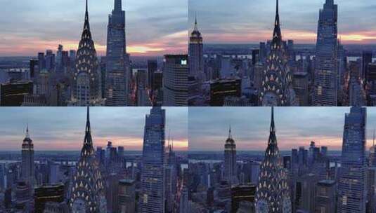 城市航拍范德比尔特一号纽约摩天大楼黄昏高清在线视频素材下载