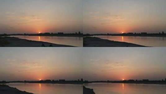 西安夕阳河滩黄昏日落晚霞渭河黄河流域航拍高清在线视频素材下载