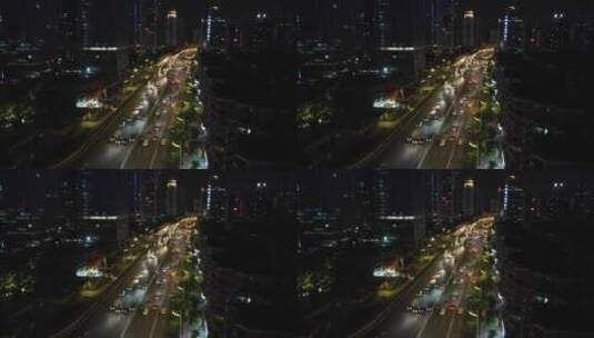 广州中山一立交桥车流夜景航拍高清在线视频素材下载