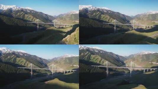 航拍新疆伊犁果子沟大桥高清在线视频素材下载