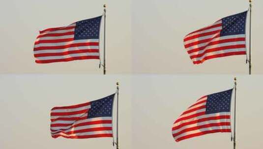 亚利桑那州美丽日落时，美国国旗在杆子上挥舞高清在线视频素材下载