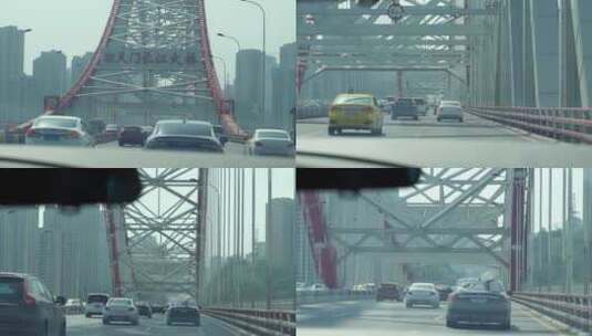 驾驶室车窗外第一视角重庆朝天门长江大桥梁高清在线视频素材下载