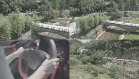 美女开车在乡村道路行驶4K度假旅行高清在线视频素材下载