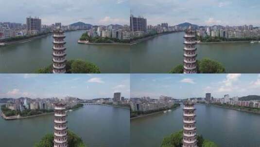 广东韶关城市风光通天塔航拍高清在线视频素材下载