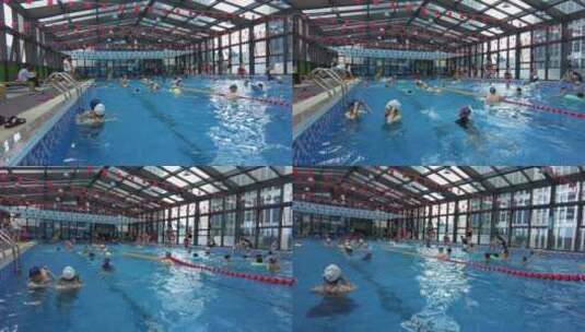 夏天郴州游泳馆水池火热爆满戏水2高清在线视频素材下载