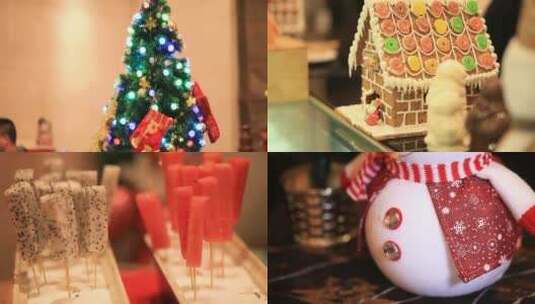  圣诞餐厅 圣诞节 餐厅装饰 甜点美食高清在线视频素材下载