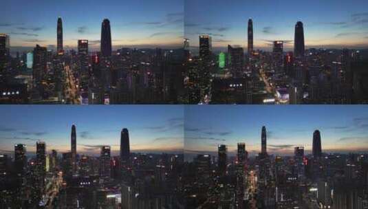 4K深圳福田区CBD蓝调夜景航拍高清在线视频素材下载