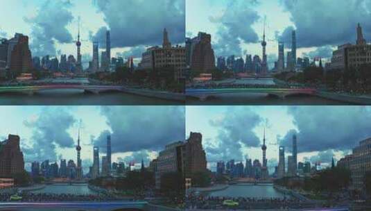 上海水晶天乍浦路桥苏州河蓝调航拍高清在线视频素材下载