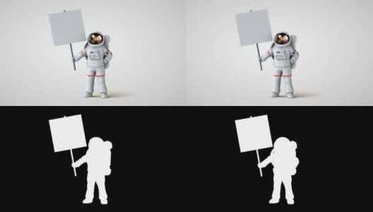 3D卡通宇航员人物举牌子高清在线视频素材下载