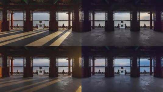 8K颐和园湖上画框落日光影高清在线视频素材下载