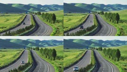 航拍内蒙古风景公路高清在线视频素材下载