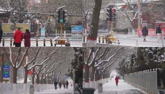 冬天下雪人流车流雪花高清在线视频素材下载