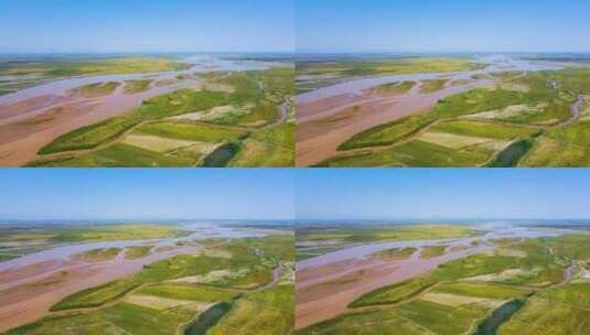 航拍黄河平原农业-河道河滩河套地区高清在线视频素材下载