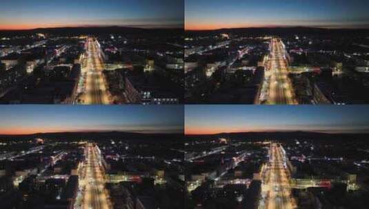 最冷城市根河冬季街道灯光夜景高清在线视频素材下载