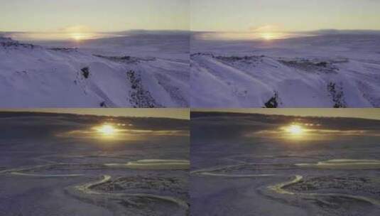 冬季雪景航拍日出日落唯美夕阳高清在线视频素材下载