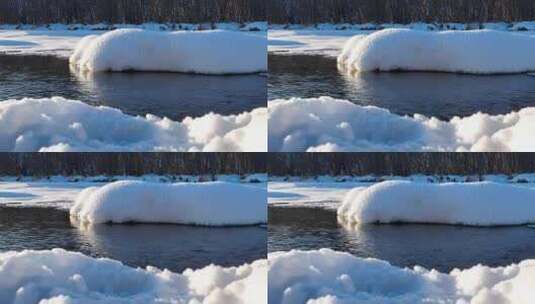 航拍大兴安岭不冻河根河雪景高清在线视频素材下载