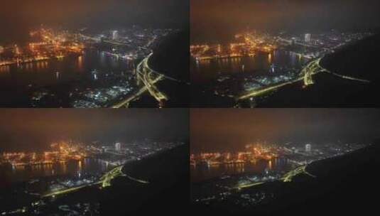 深圳盐田港夜晚航拍高清在线视频素材下载