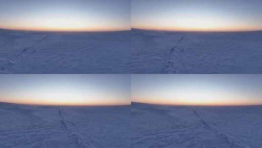 航拍内蒙古冬天自然风光草原雪景日落风景高清在线视频素材下载