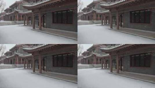 冬季庭院飘雪场景高清在线视频素材下载
