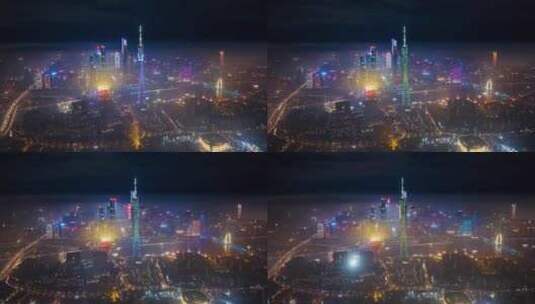 广东省广州塔天河区珠江新城城市夜景航拍高清在线视频素材下载