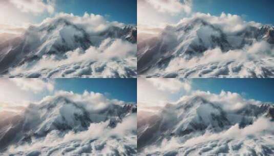 ai云雾缭绕的雪山山脉高清在线视频素材下载