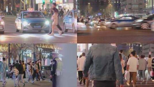 夜晚城市行人过马路人流脚步视频素材高清在线视频素材下载