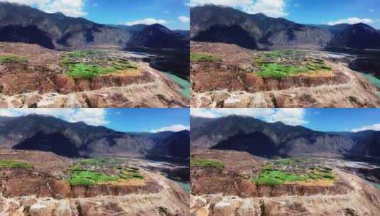 云南香格里拉江边村地貌地形全景航拍高清在线视频素材下载