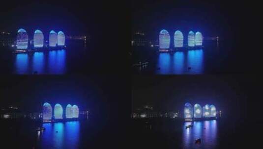 海南三亚凤凰岛夜景航拍高清在线视频素材下载