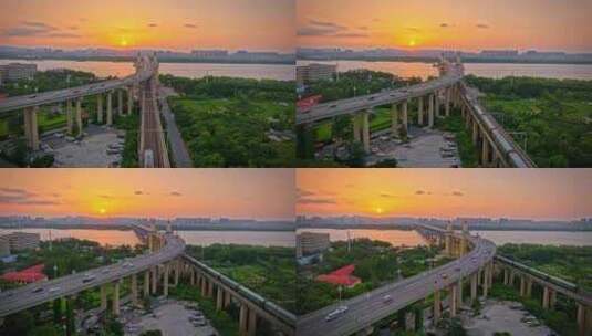 夕阳下的南京长江大桥高清在线视频素材下载
