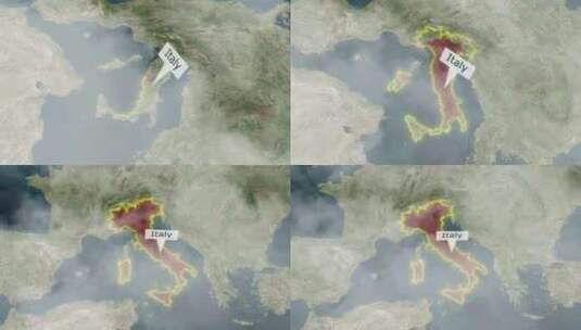 意大利地图-云彩效果高清在线视频素材下载