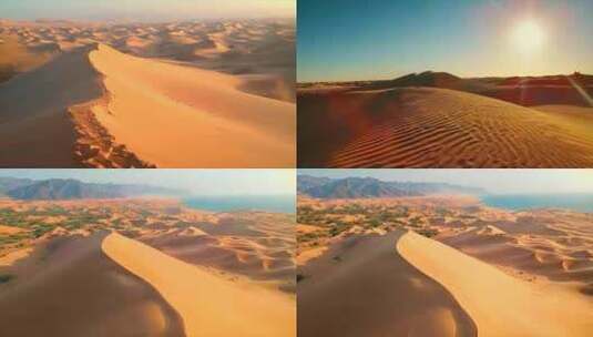 沙漠沙丘日出余晖航拍荒漠化戈壁素材原创高清在线视频素材下载