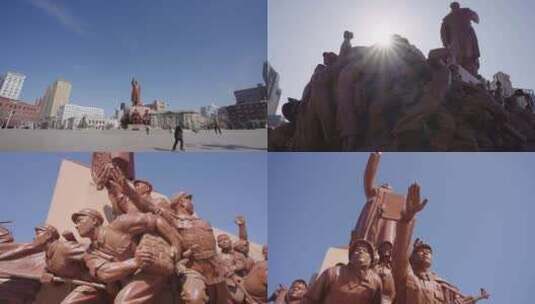 4K抗战时期雕塑毛主席像中山广场高清在线视频素材下载