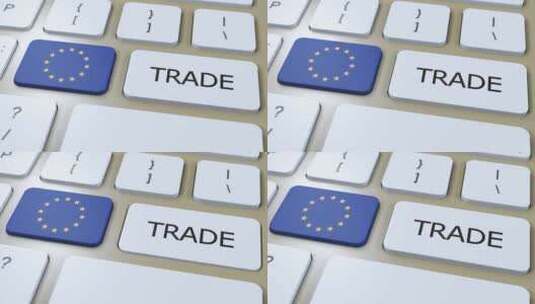 欧盟欧洲欧盟国家国旗和贸易文本按钮3D动高清在线视频素材下载