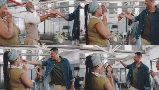 黑人，团队和握手用于商业庆祝，合作用于团高清在线视频素材下载