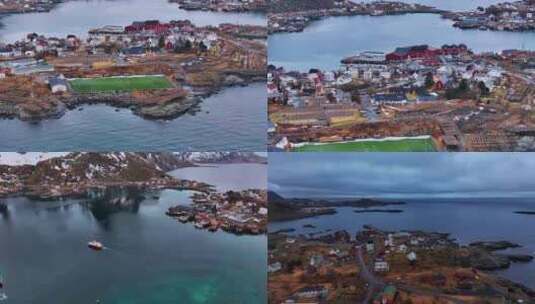 4K航拍挪威罗弗敦群岛城镇风光高清在线视频素材下载